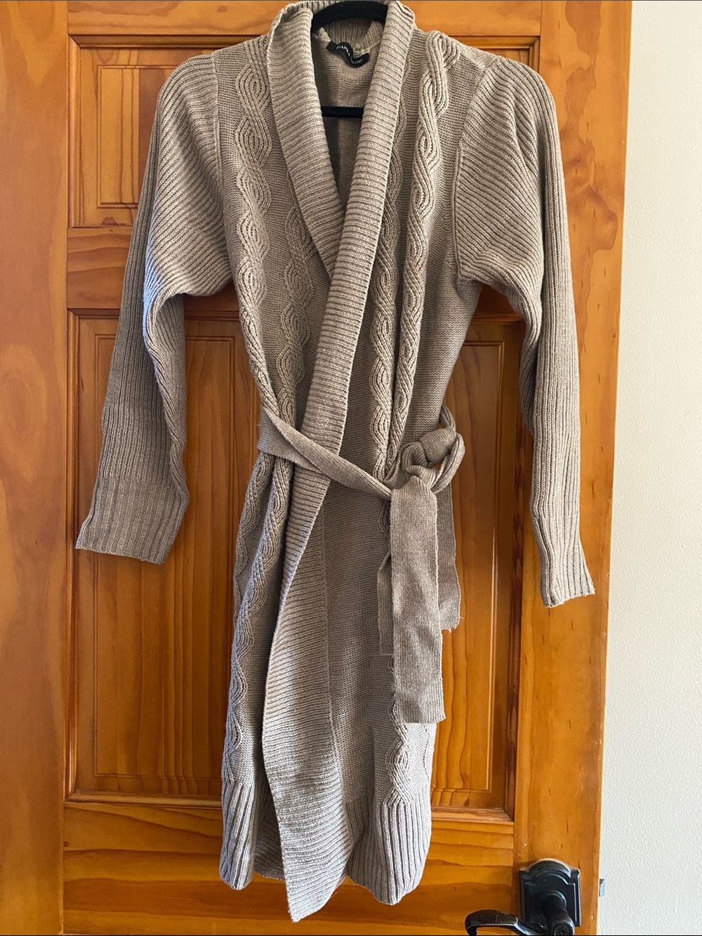Ivanka Trump Taupe Cable-Knit Shawl Collar Men's Cardigan